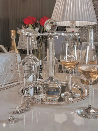 Luxurious Crystal Wine Glass Cups With Carousel Holder that spins 360 degrees.