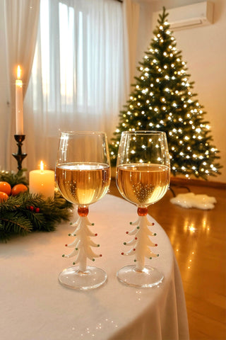 Juego de 2 copas de vino Merry Christmas en color blanco