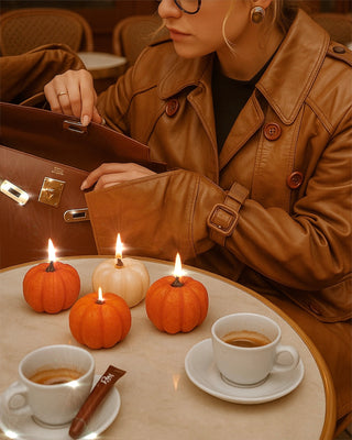 Juego de velas con forma de calabaza otoñal