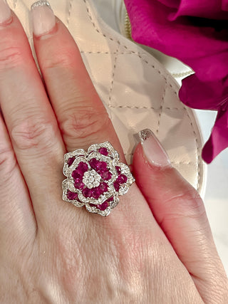 Flower Romance Statement Rhinestones Adjustable Ring