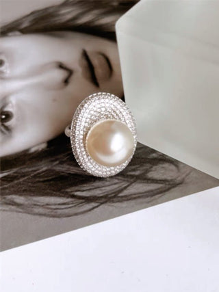 Naomi Pearl & Rhinestones Statement Adjustable Ring.