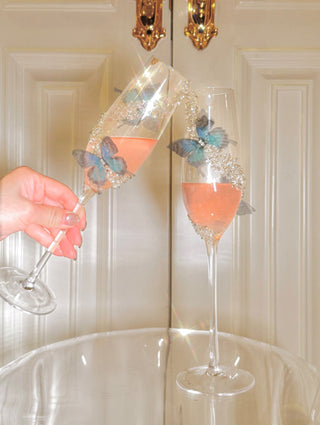 Toasting with the Butterfly Kisses Crystals Champagne Flute.