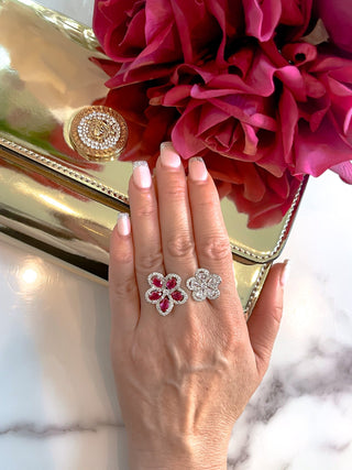 Rosie Double Flower Adjustable Ring.