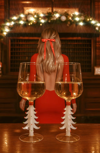 Juego de 2 copas de vino Merry Christmas en color blanco