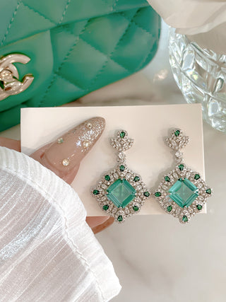 Elegant Emerald Rhinestone Earrings.