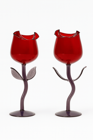 Rose For Rosé Glass Cup in Red Set of (2) - Handcrafted