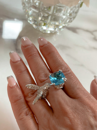 Swallow Aquamarine Rhinestones Adjustable Ring