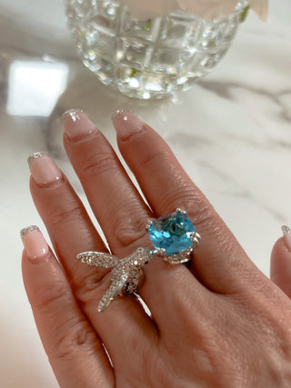 Swallow Aquamarine Rhinestones Adjustable Ring.