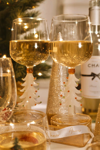 Juego de 2 copas de vino Merry Christmas en color blanco