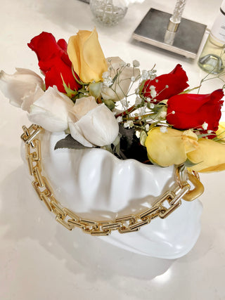 Sylvie Cloud Handbag with Gold Chain Resin Vase.