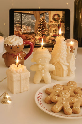 The Holiday Hearth Set of 3 - Present, Gingerbread Man, Holiday Home Candles