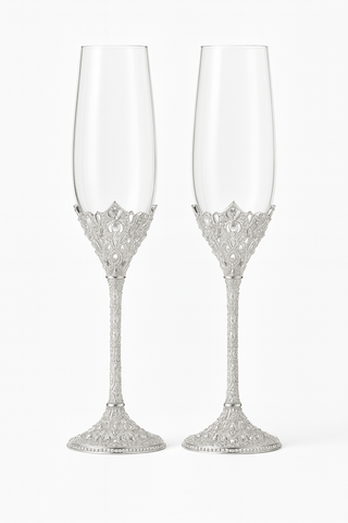 Crowné Embossed Diamonds Champagne Flute™️ Set of 2 in Silver