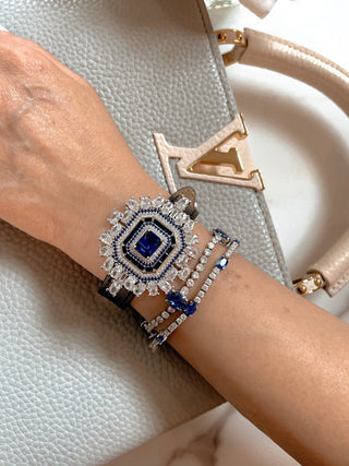Sapphire Emerald Cut Rhinestones Buckle Bracelet.