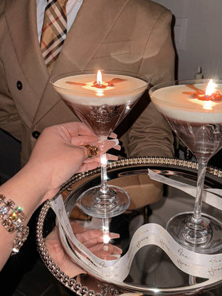 Lux Espresso Martini Candle with Glass Cup, handcrafted by Anaïs Candle.