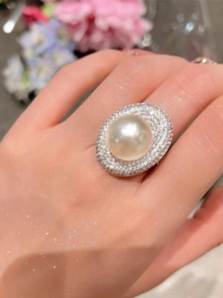 Naomi Pearl & Rhinestones Statement Adjustable Ring.