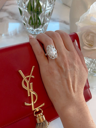 Oval Statement Rhinestones Adjustable Ring.