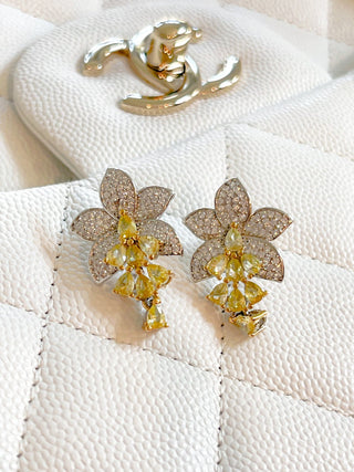 Rosemary Floral Yellow Sapphire Rhinestone Earrings.