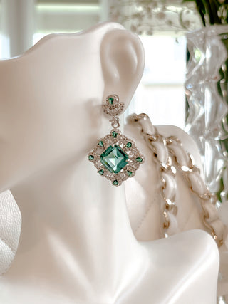 Elegant Emerald Rhinestone Earrings.