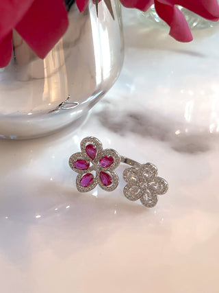 Rosie Double Flower Adjustable Ring.