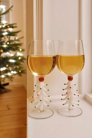 Juego de 2 copas de vino Merry Christmas en color blanco