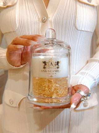 Majesté Dorée Gold Leaf Candle With Bell Cloche.