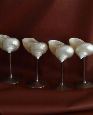 Four seashell or conch shaped cups for cocktails, gelato, or other alcohol.