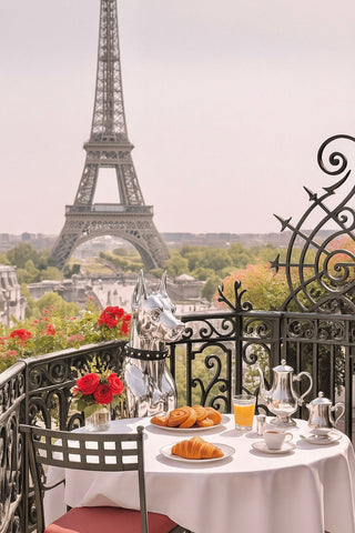 Luxurious Electroplated Doberman Dog Statue in front of Paris' Eiffel Tower.