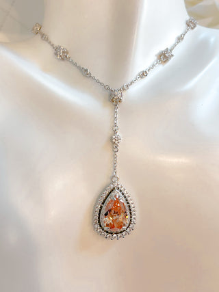 Arya Halo Pear Cut Rhinestone Necklace.