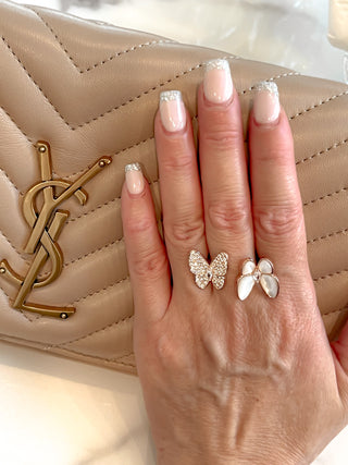 Double Butterflies Statement Rhinestones Adjustable Ring