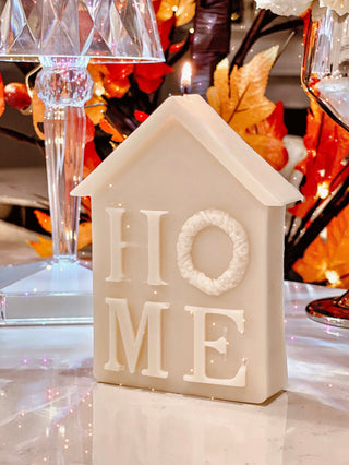 Blessed Home Candle close up view from the side.