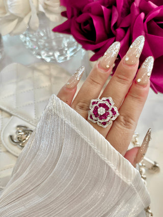 Flower Romance Statement Rhinestones Adjustable Ring