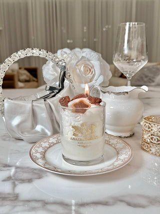 The Chocolate Bear & Cookies Latte Candle in a cozy living room setting.