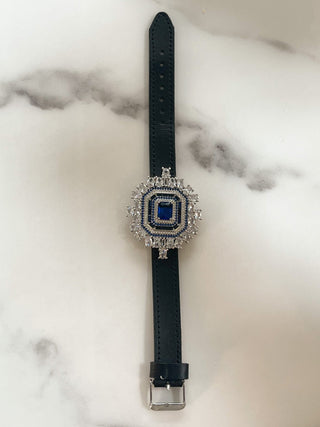 Sapphire Emerald Cut Rhinestones Buckle Bracelet.
