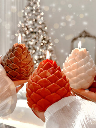 Holiday Lavish Pinecones Candle Set of 3 handmade with all-natural soy wax and beeswax.