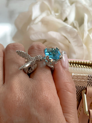 Swallow Aquamarine Rhinestones Adjustable Ring