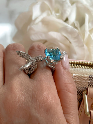 Swallow Aquamarine Rhinestones Adjustable Ring.