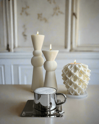 Enzo XXL Pillar Candle Set of 2 in a posh hotel.