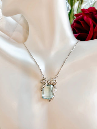 Miriam Aquamarine Emerald Cut Rhinestones Necklace.