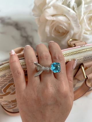 Swallow Aquamarine Rhinestones Adjustable Ring