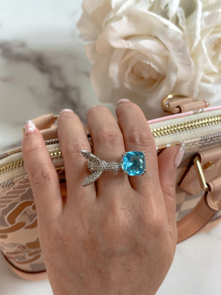 Swallow Aquamarine Rhinestones Adjustable Ring.