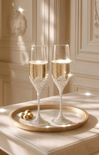 Crowné Embossed Diamonds Champagne Flute™️ Set of 2 in Silver