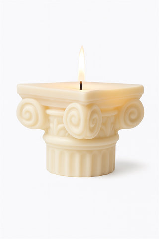 The Ionic Roman Column Candle is handcrafted with 100% all-natural beeswax and soy wax.