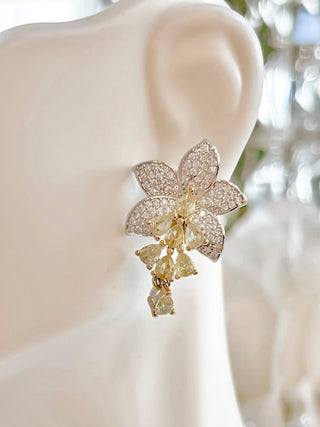 Rosemary Floral Yellow Sapphire Rhinestone Earrings.