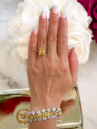 Yellow Sapphire Emerald Cut Rhinestones Adjustable Ring.
