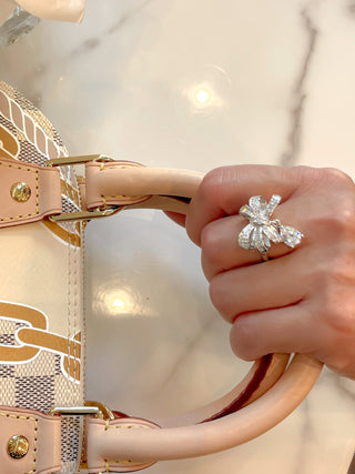 Bow Tie Rhinestones Adjustable Ring.