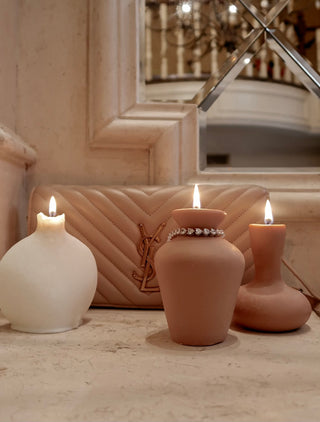 Organic Modern Ceramic Vase Shape Candle Set in Neutral Palette.