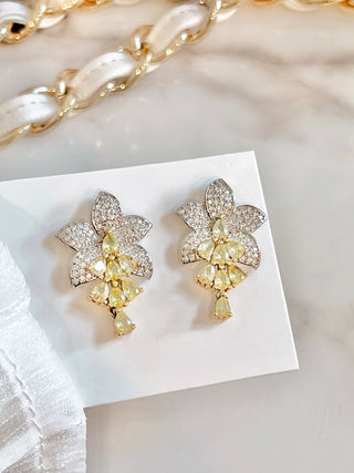 Rosemary Floral Yellow Sapphire Rhinestone Earrings.