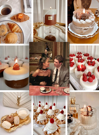 Photo collage of Anaïs Candle's French dessert candle collection.