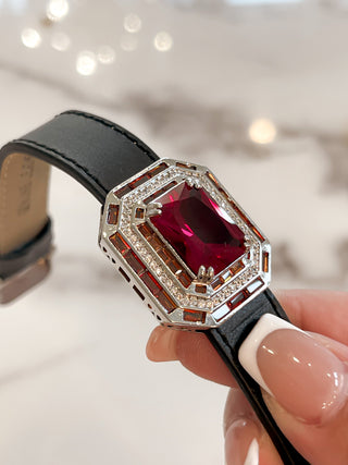 Aubrey Classic Emerald Cut Ruby Rhinestones Buckle Bracelet