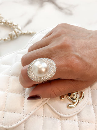 Naomi Pearl & Rhinestones Statement Adjustable Ring.